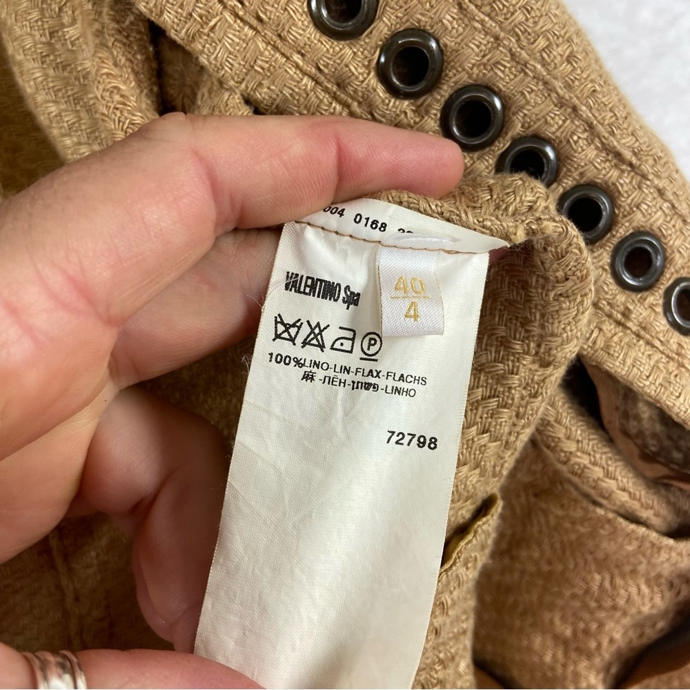 Valentino Spa camel color grommet ope jacket / cardigan. 100% linen size 4 - Picture 5 of 10